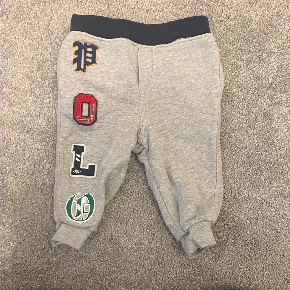 Ralph Lauren Gray Kids Joggers with Colorful Logo Patches